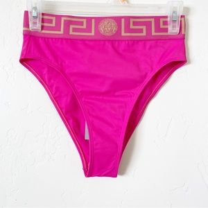 Versace Greca Border High Waist Bikini Bottoms in Hot Pink M NWT